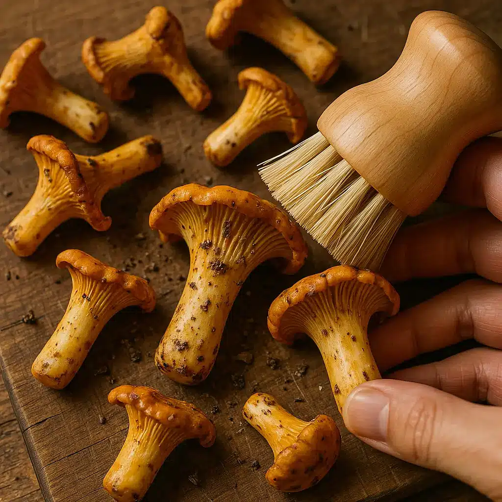 Cleaning chanterelle mushrooms before cooking