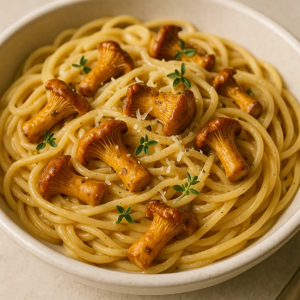 Creamy chanterelle mushroom pasta with thyme