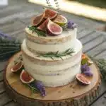 Elegant three-tier naked cake ideas with herbs and figs