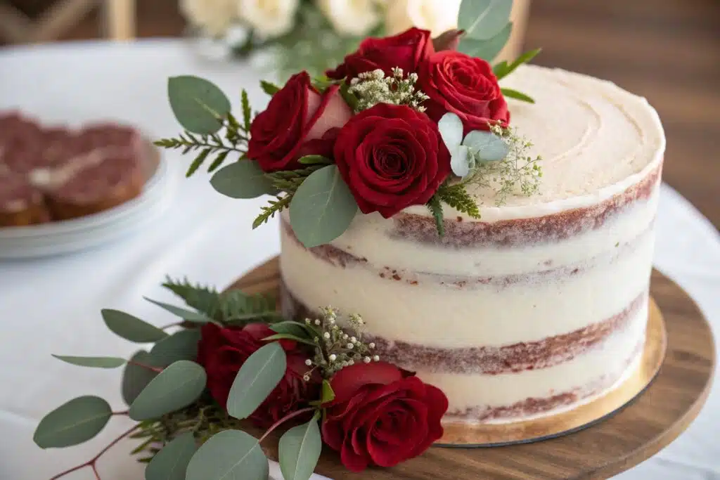 American cake naked red velvet with rose decoration