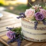 naked cake with flowers decorated using fresh roses