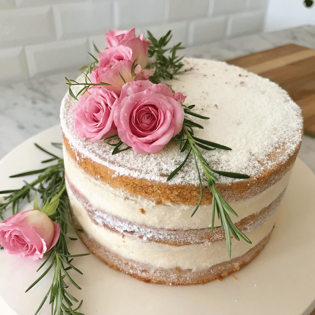 floral vanilla naked wedding cake