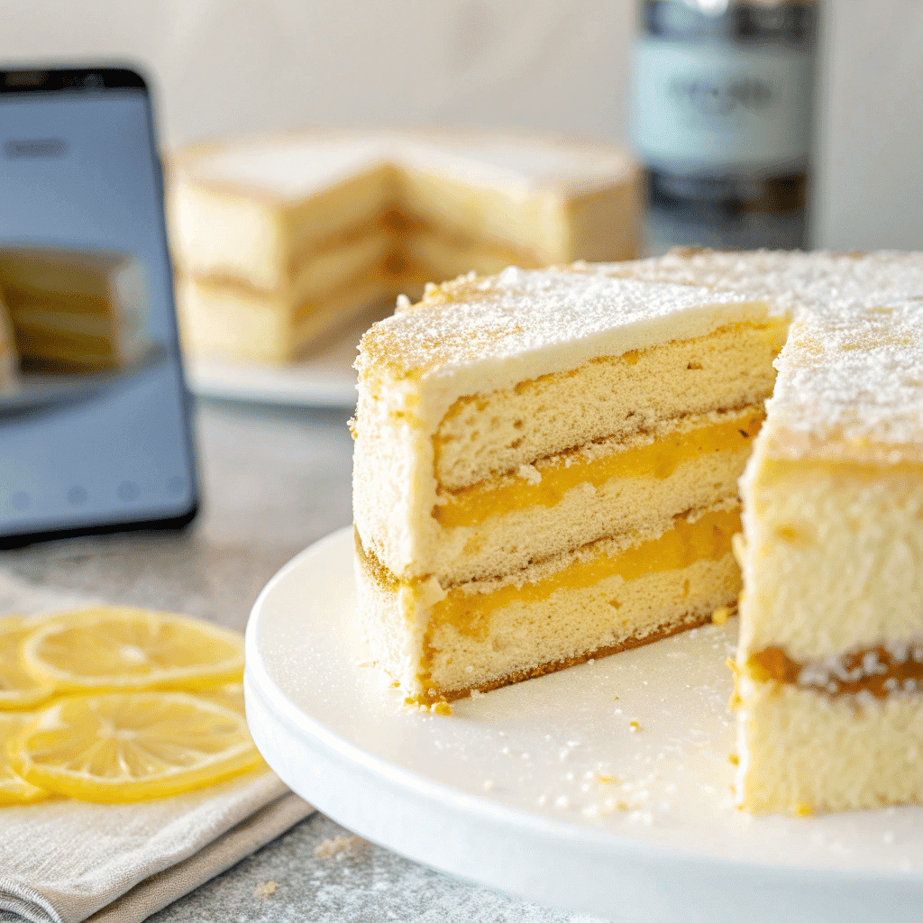 Vanilla sponge naked cakes slice with lemon curd