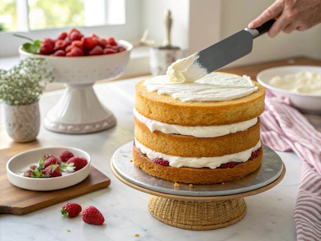 layering american_cake naked with whipped cream