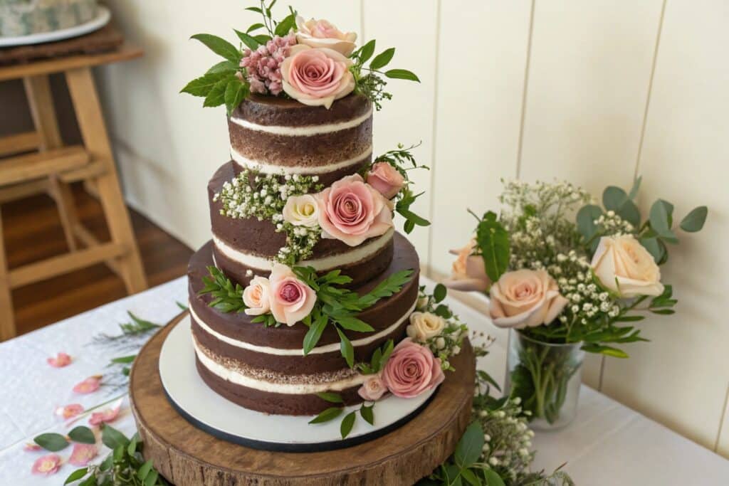 cascading flowers on naked cake