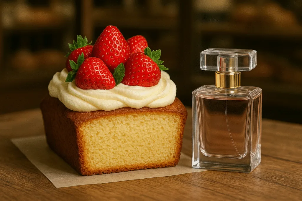 Perfume-inspired cake with strawberry and vanilla scent