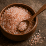 Pink salt recipe in a wooden bowl with spoon