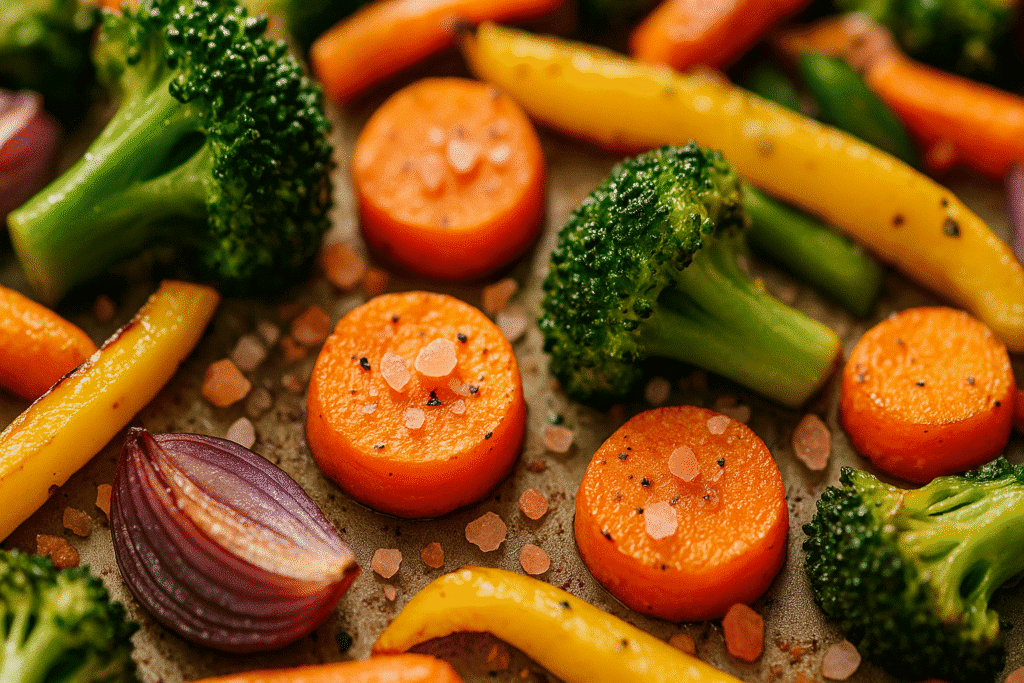 Pink salt recipe sprinkled on roasted vegetables