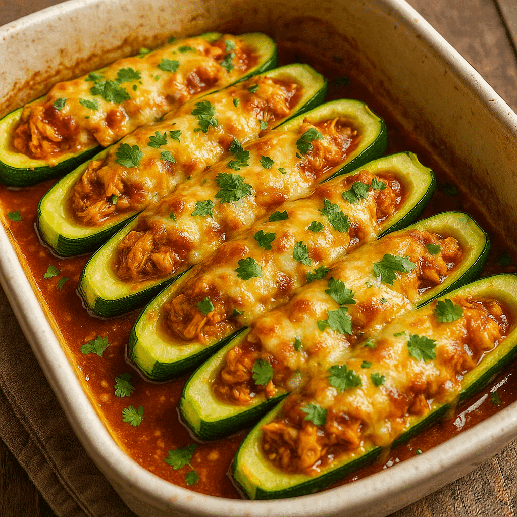 chicken enchilada stuffed zucchini boats recipe (Low-Carb & Delicious)