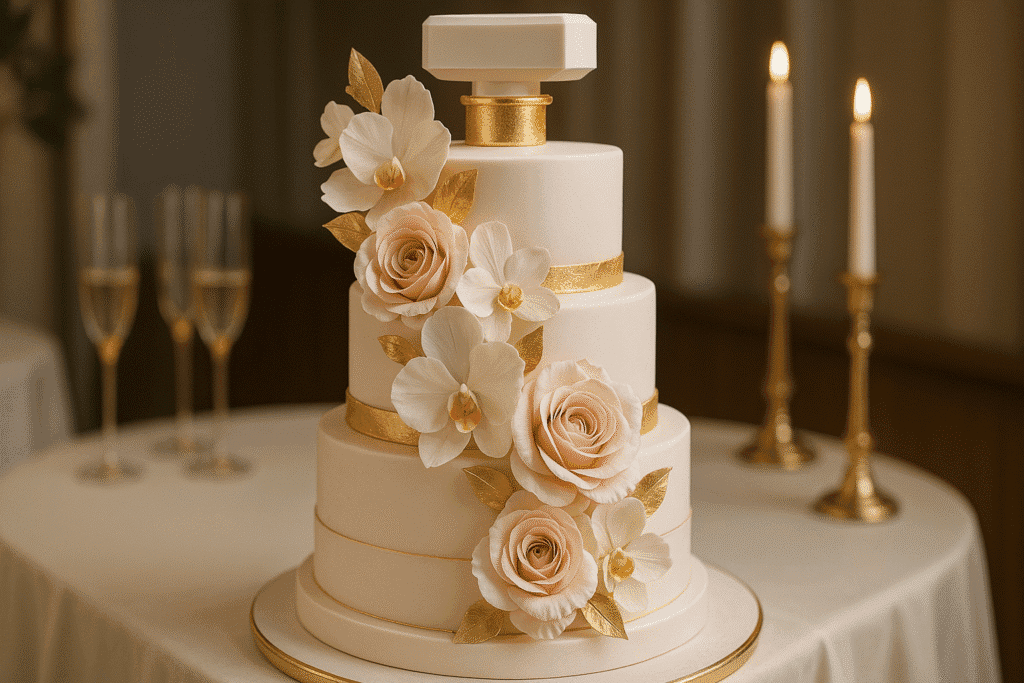 Perfume-Inspired Cakes with floral and gold details