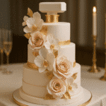 Perfume-Inspired Cakes with floral and gold details