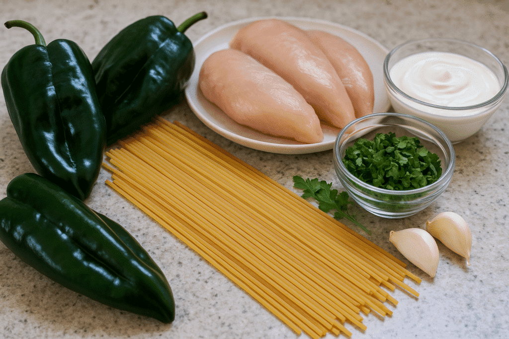 Ingredients for green spaghetti with chicken