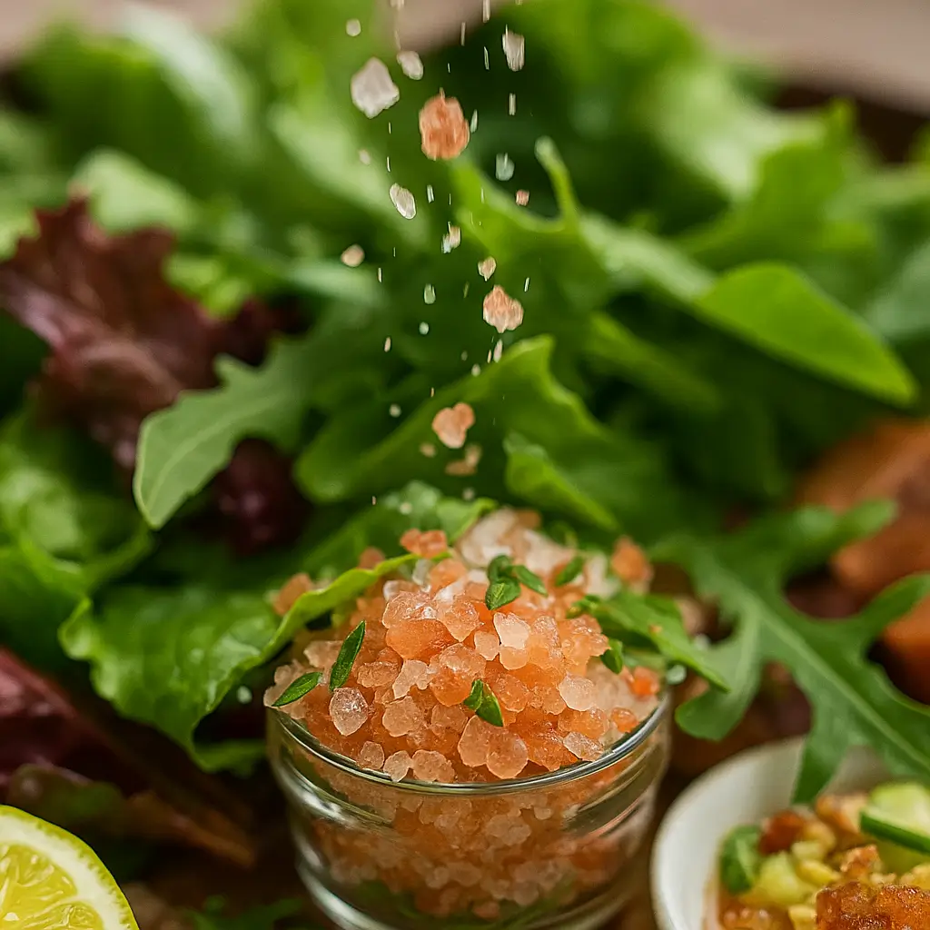 Pegasus Himalayan Pink Salt on fresh salad greens