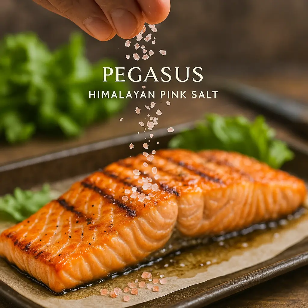 Pegasus Himalayan Pink Salt seasoning grilled salmon