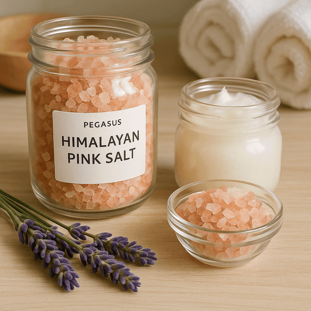 Pegasus Himalayan Pink Salt with coconut oil and lavender for body scrub
