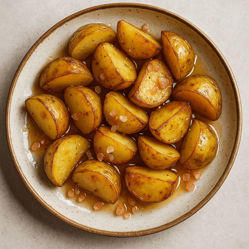 Roasted potatoes with vinegar and pink salt
