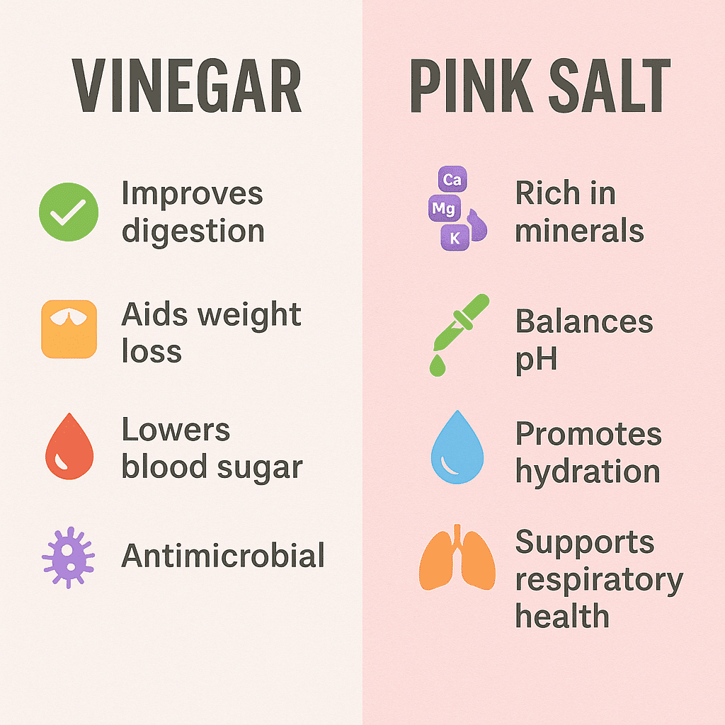 Chart comparing vinegar and pink salt benefits