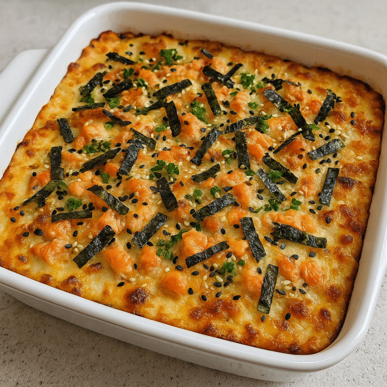 freshly baked sushi bake recipe salmon with furikake