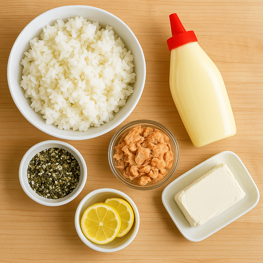 salmon sushi bake recipe ingredients layout