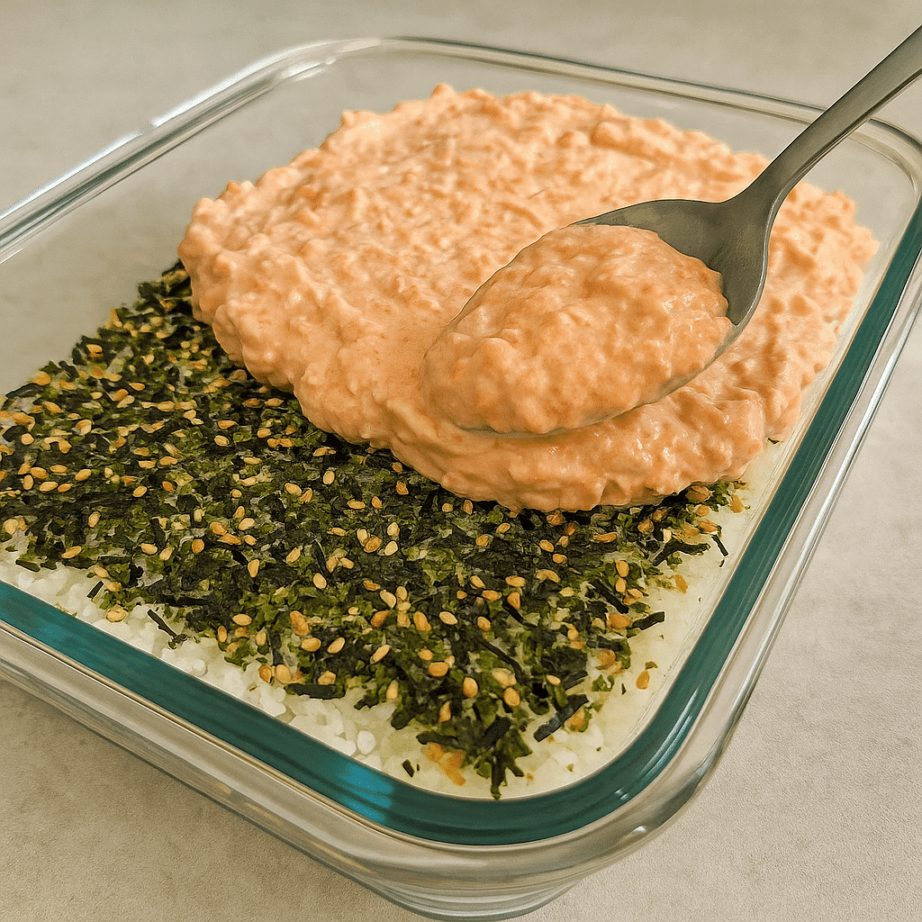 layering salmon sushi bake recipe step-by-step