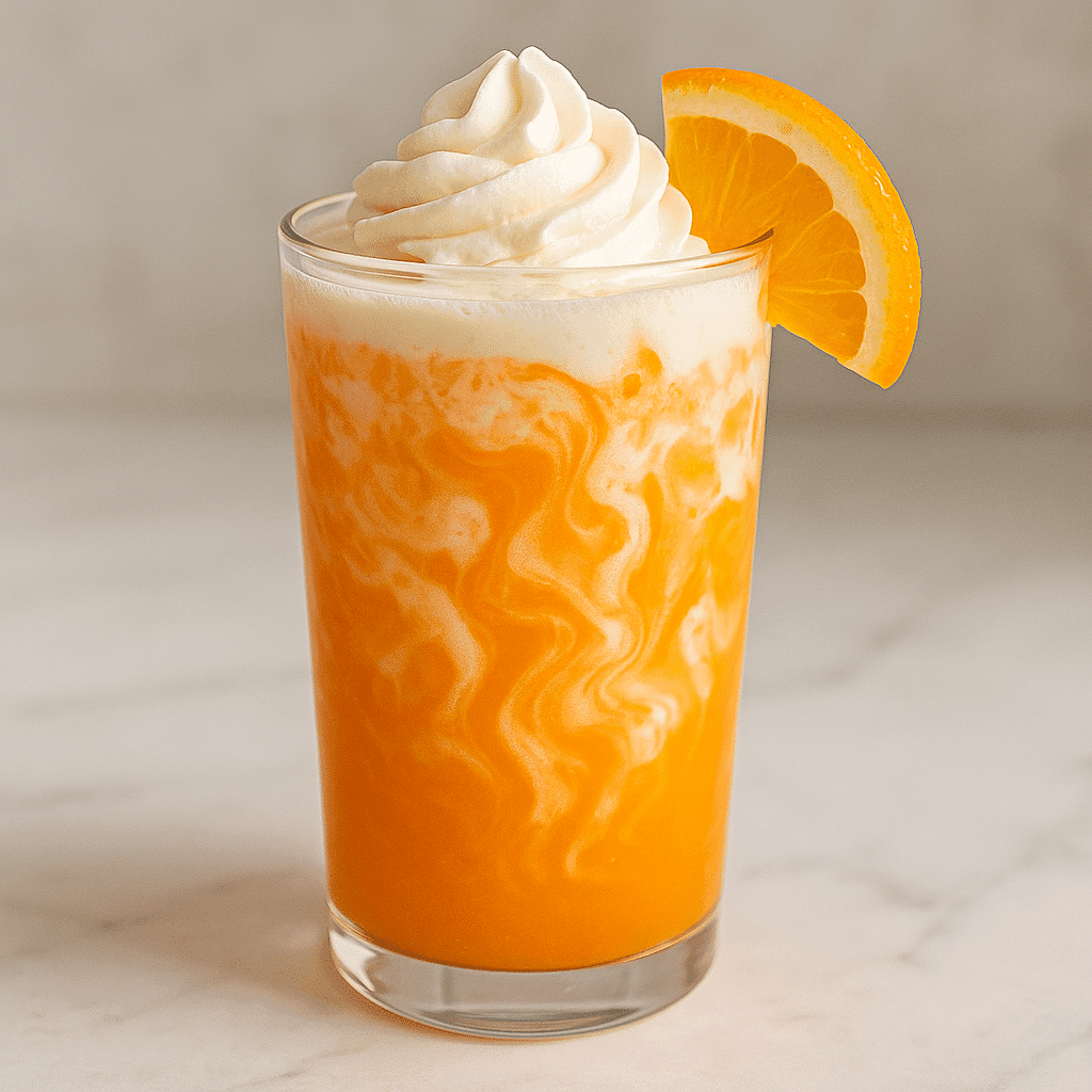 Orange creamsicle dirty soda recipe with cream swirl