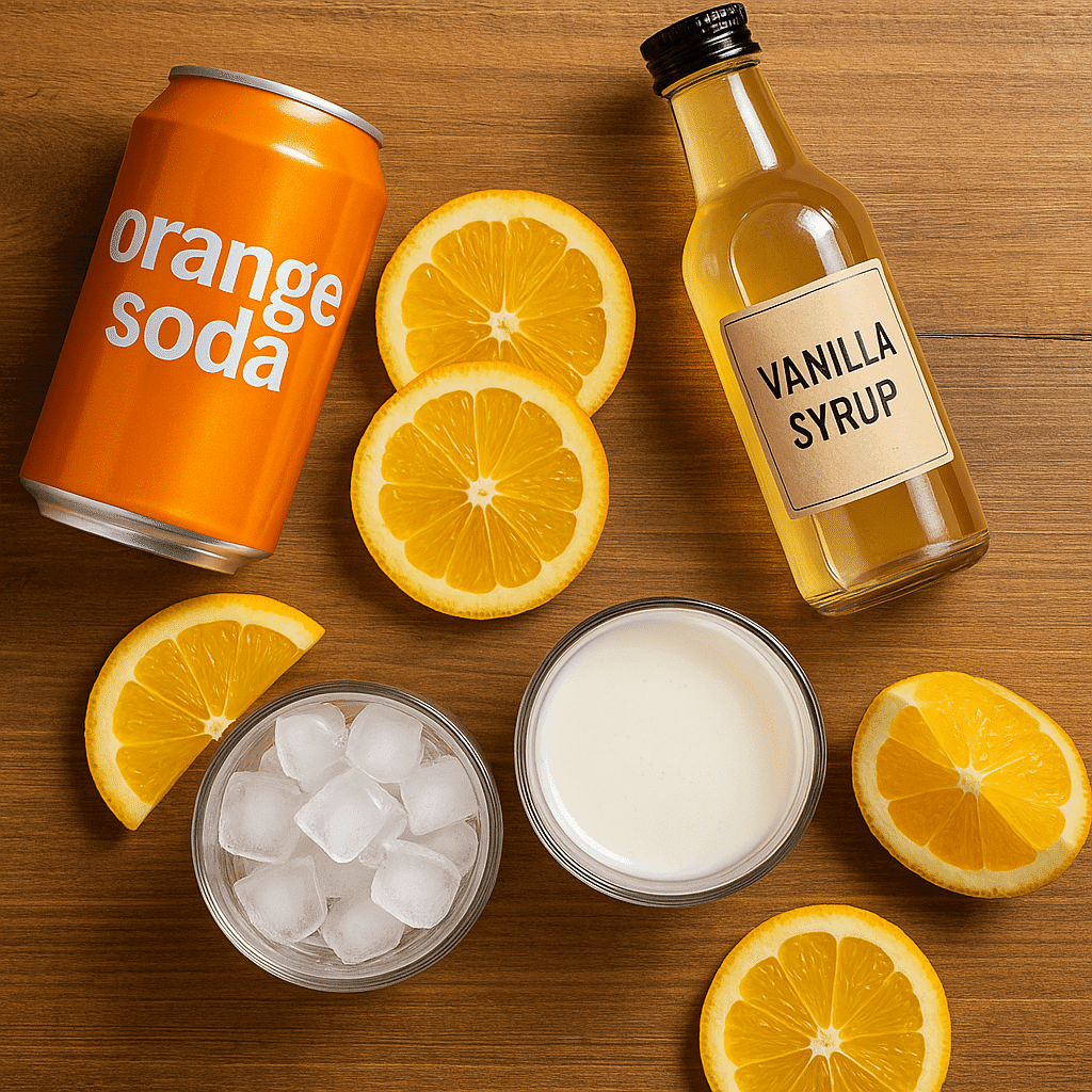 Ingredients for orange creamsicle dirty soda recipe